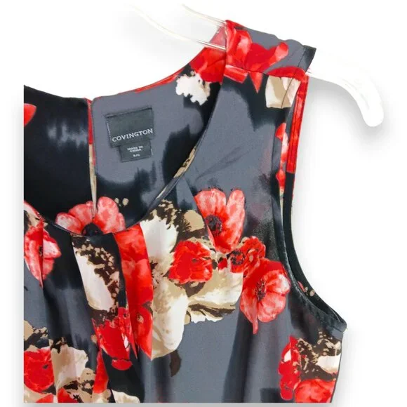 COVINGTON-Women's Ruffle Front Tank Top-Dressy-Black-Red-Work-Casual-Summer - Picture 3 of 15